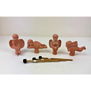 Terra Cotta Cherub Angels Shelf Sitter Figurines Lot of 4 flower garden small